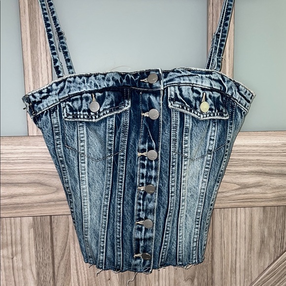 Tractr Blue Premium Denim Corset Tube Top - Picture 1 of 7